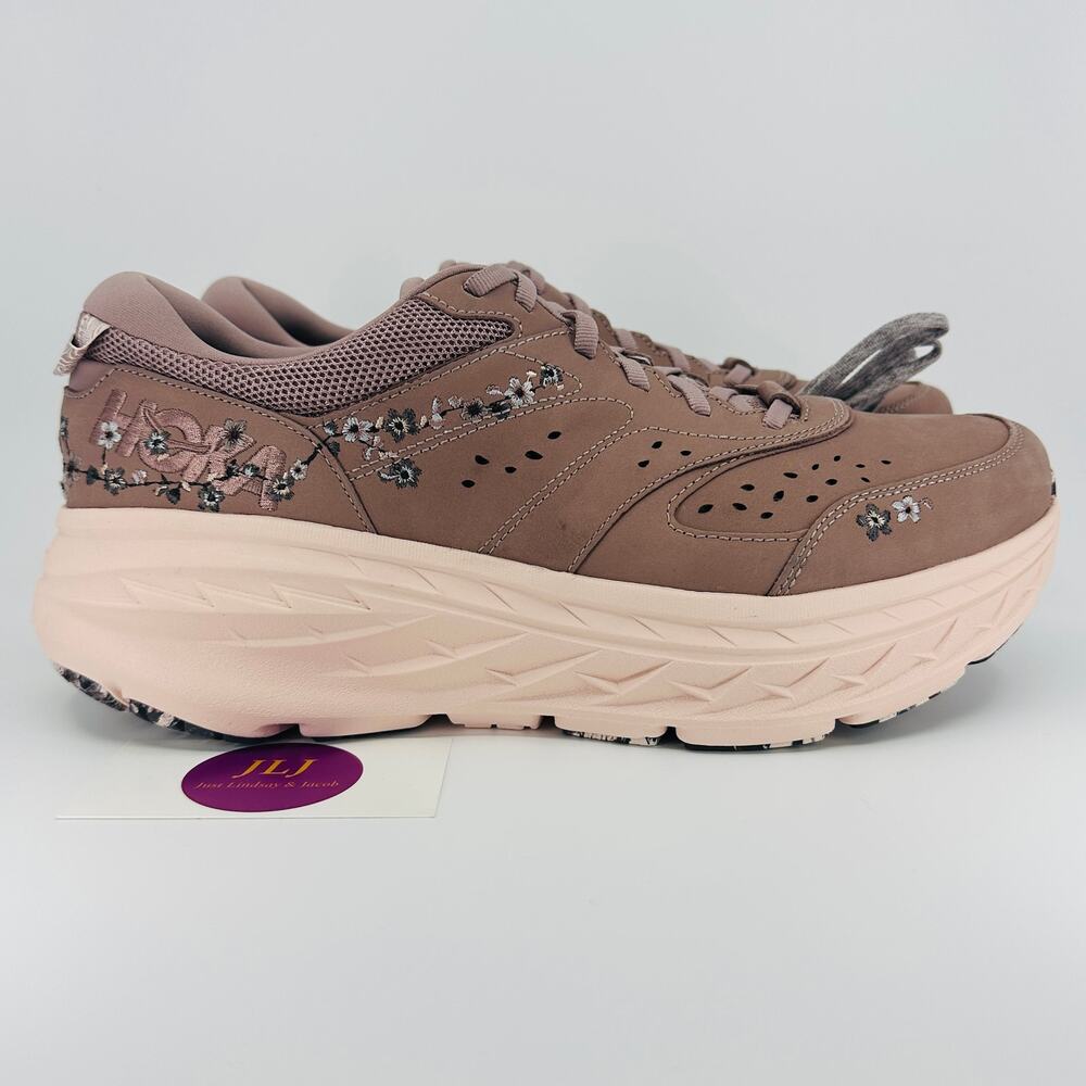 Hoka One One Bondi L Leather BP Vibrant Bloom Running Shoes 'Quartzite' Size 11